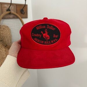 Vintage Red corduroy snapback hat/ trucker hat with embroidered logo